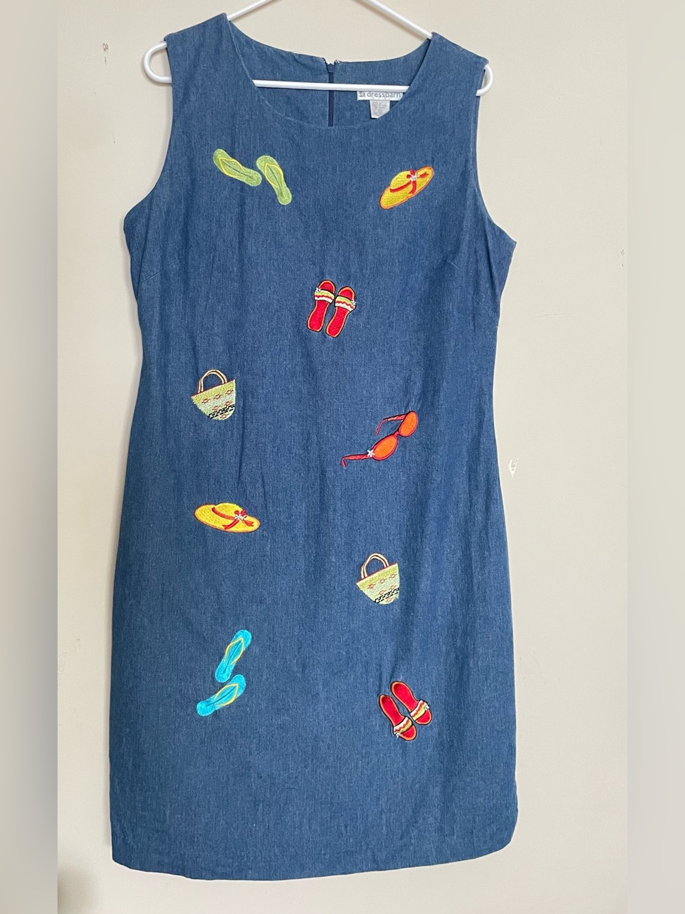 Dressbarn Denim Chambray Sleeveless Embroidered Beach Detail Dress